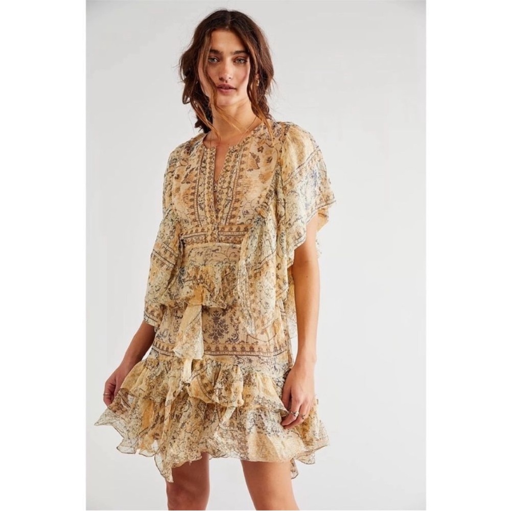 Mes Demoiselles Size 36 (US 4/6 Small) Ruffled Shimmer Crook Mini Dress